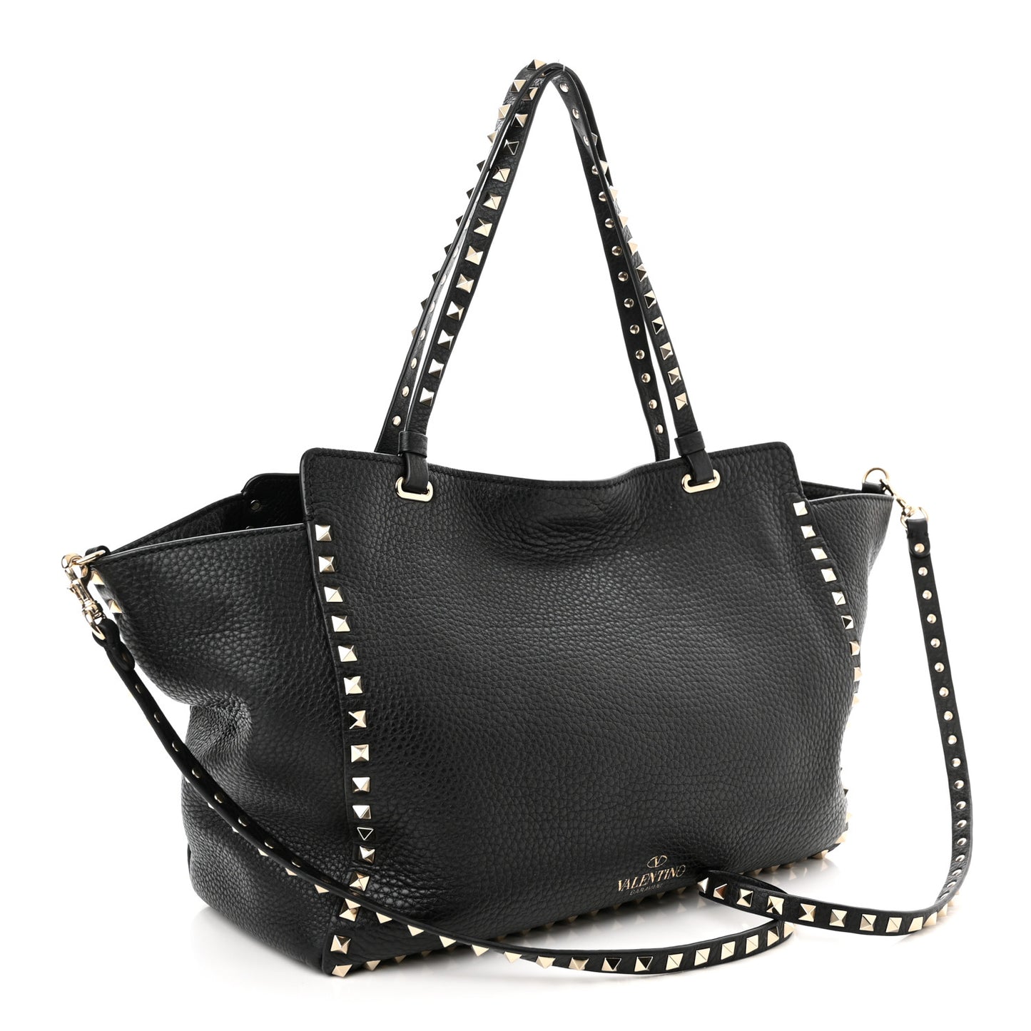 Pebbled Calfskin Medium Rockstud Tote Black