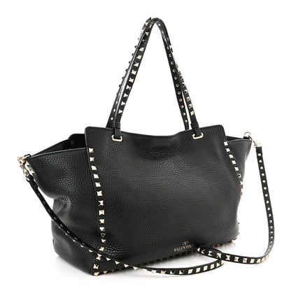 Valentino Garavani Pebbled Calfskin Medium Rockstud Tote Black 3 of 9