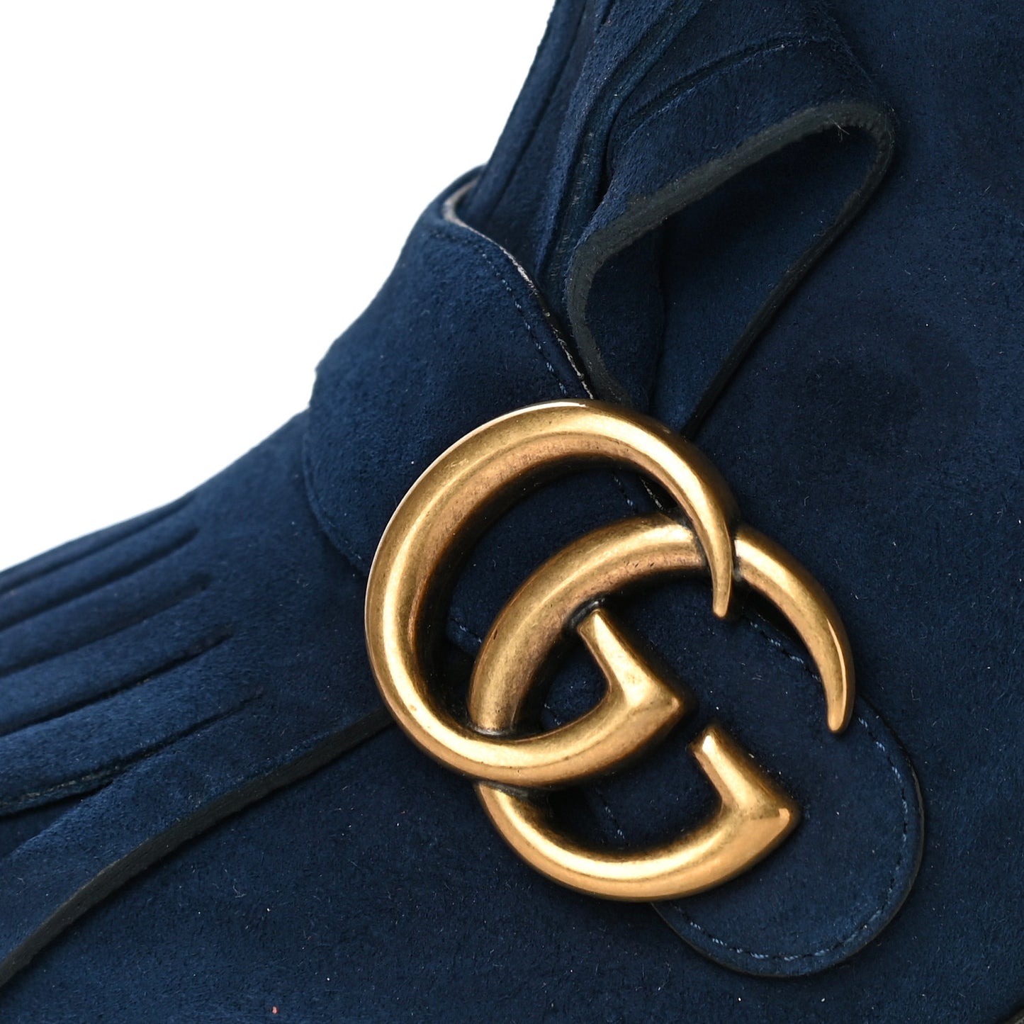 Kid Scamosciato GG Marmont Fringe 75mm Ankle Boots 37 Blue Ink