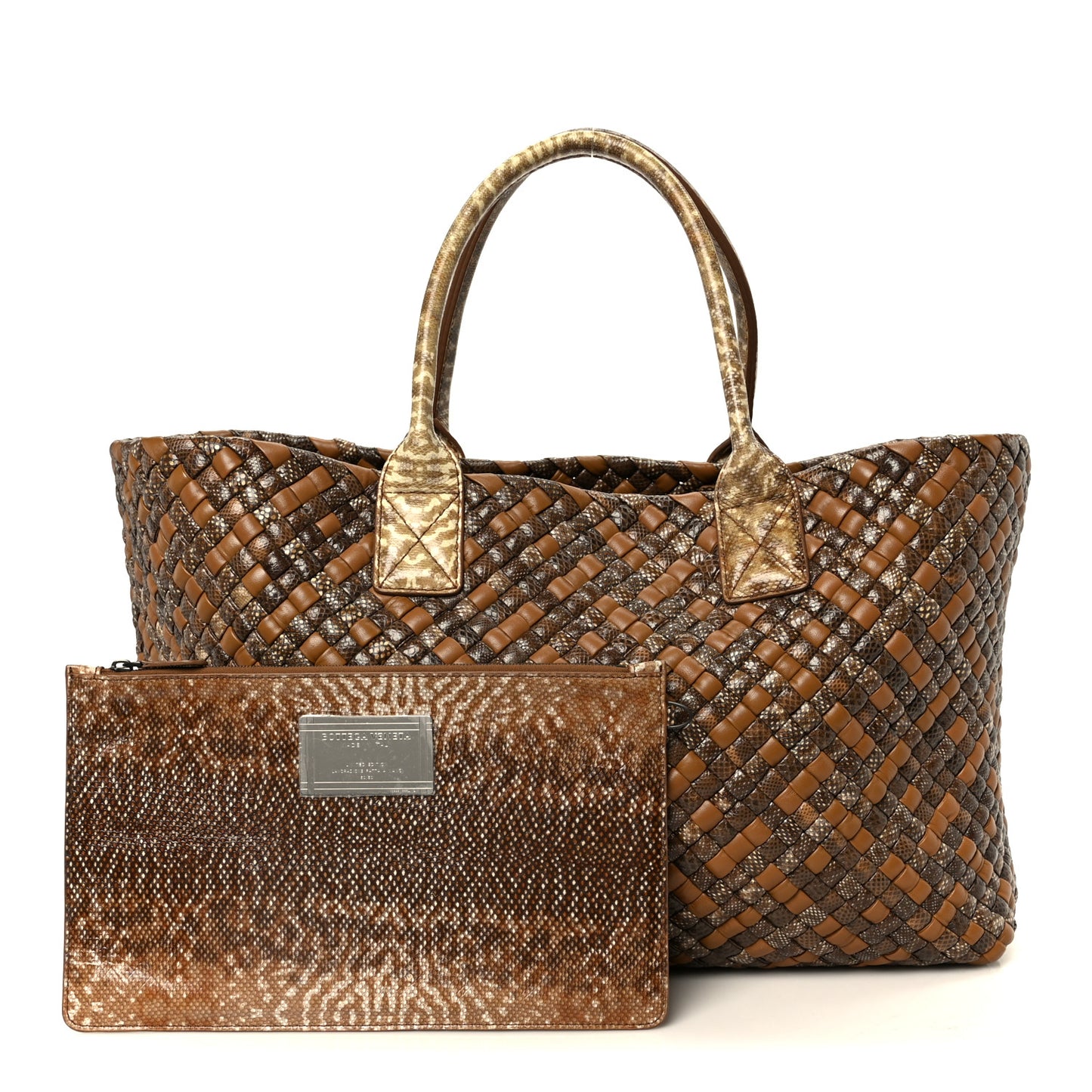 Nappa Snakeskin Intrecciato Medium Cabat Brown Multicolor