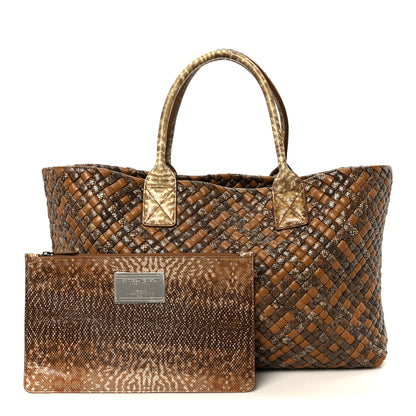 Bottega Veneta Nappa Snakeskin Intrecciato Medium Cabat Brown Multicolor 3 of 11