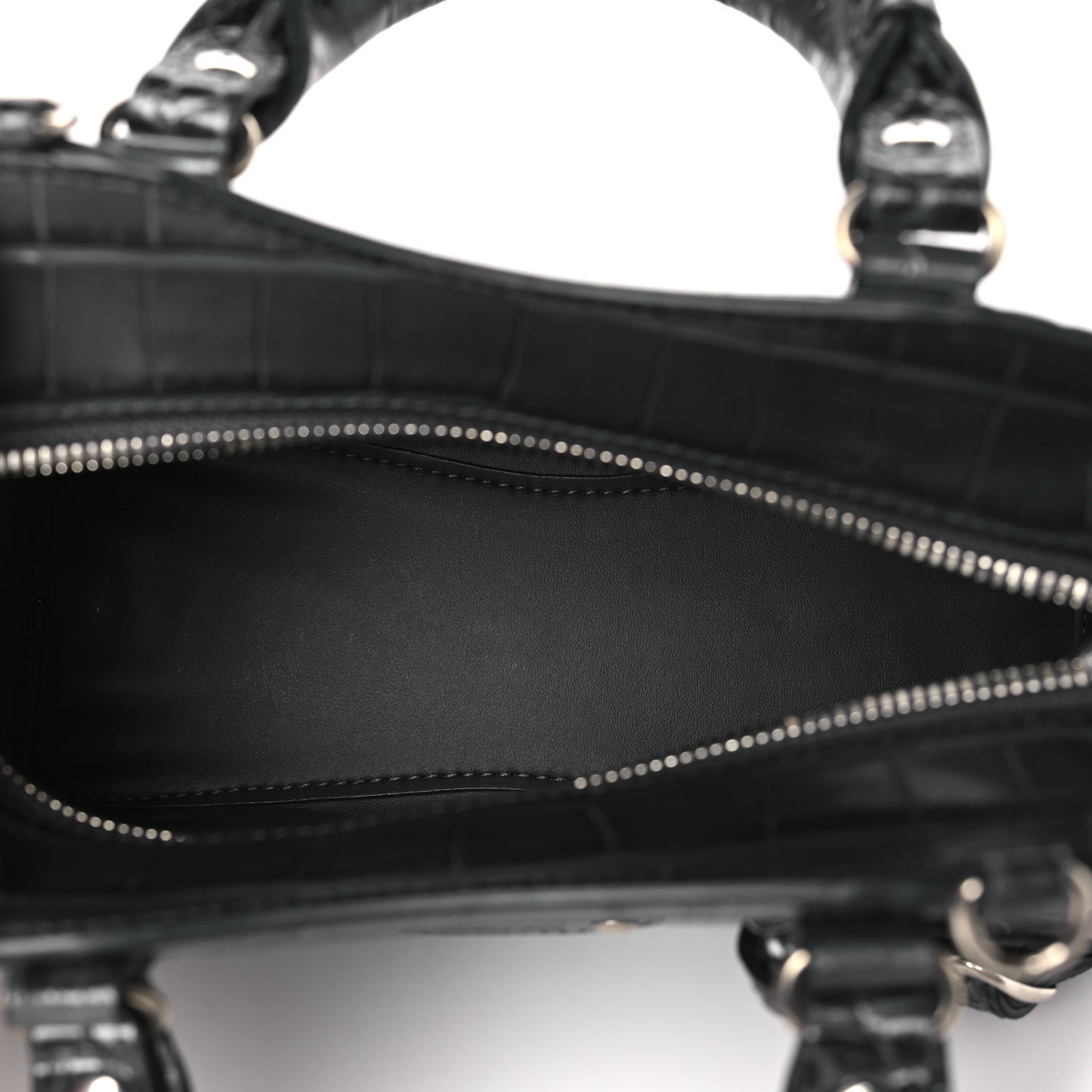 Calfskin Crocodile Embossed Neo Classic Silver Hardware Mini City Dark Grey