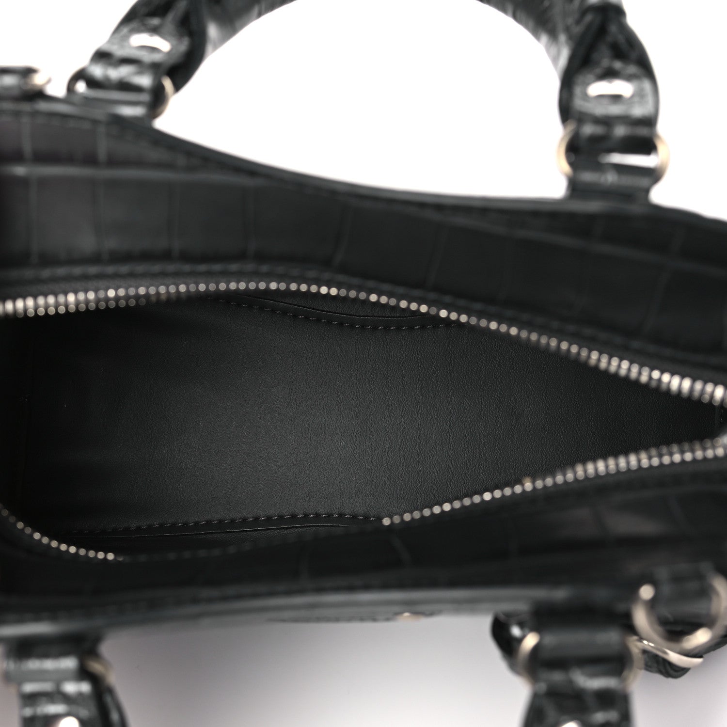 Balenciaga Calfskin Crocodile Embossed Neo Classic Silver Hardware Mini City Dark Grey 5 of 9