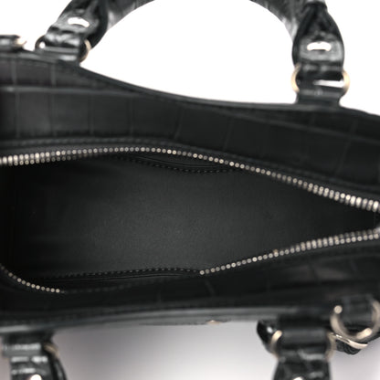 Balenciaga Calfskin Crocodile Embossed Neo Classic Silver Hardware Mini City Dark Grey 5 of 9