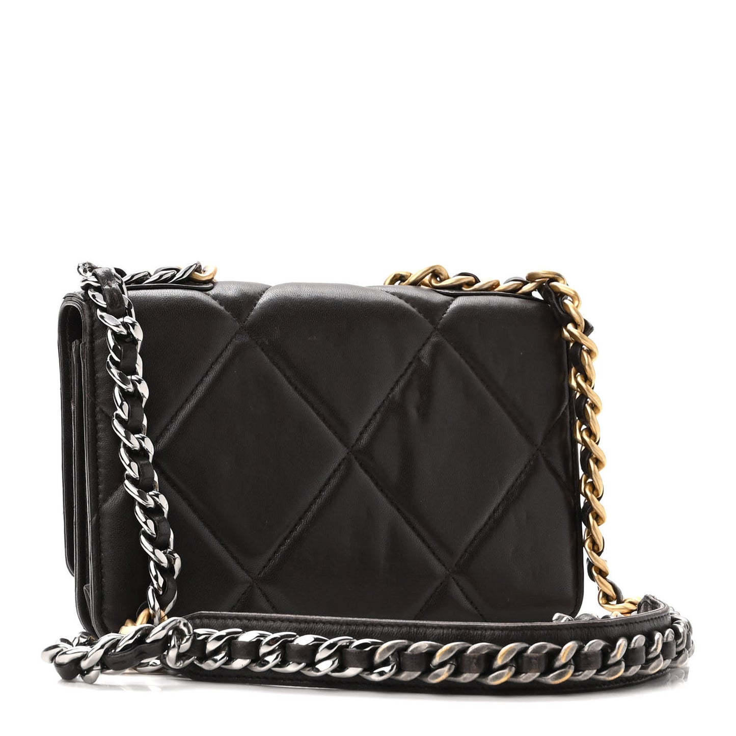Lambskin Quilted Chanel 19 Wallet On Chain WOC Dark Brown