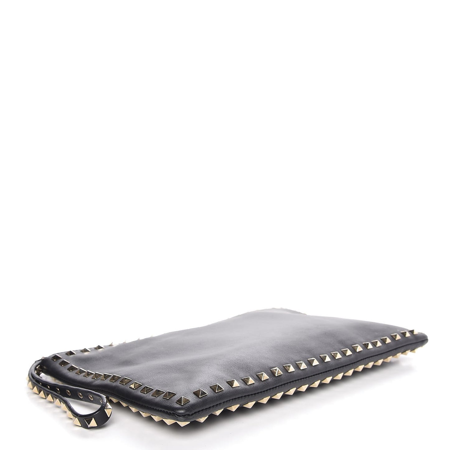 Vitello Large Rockstud Zip Wristlet Pouch Black