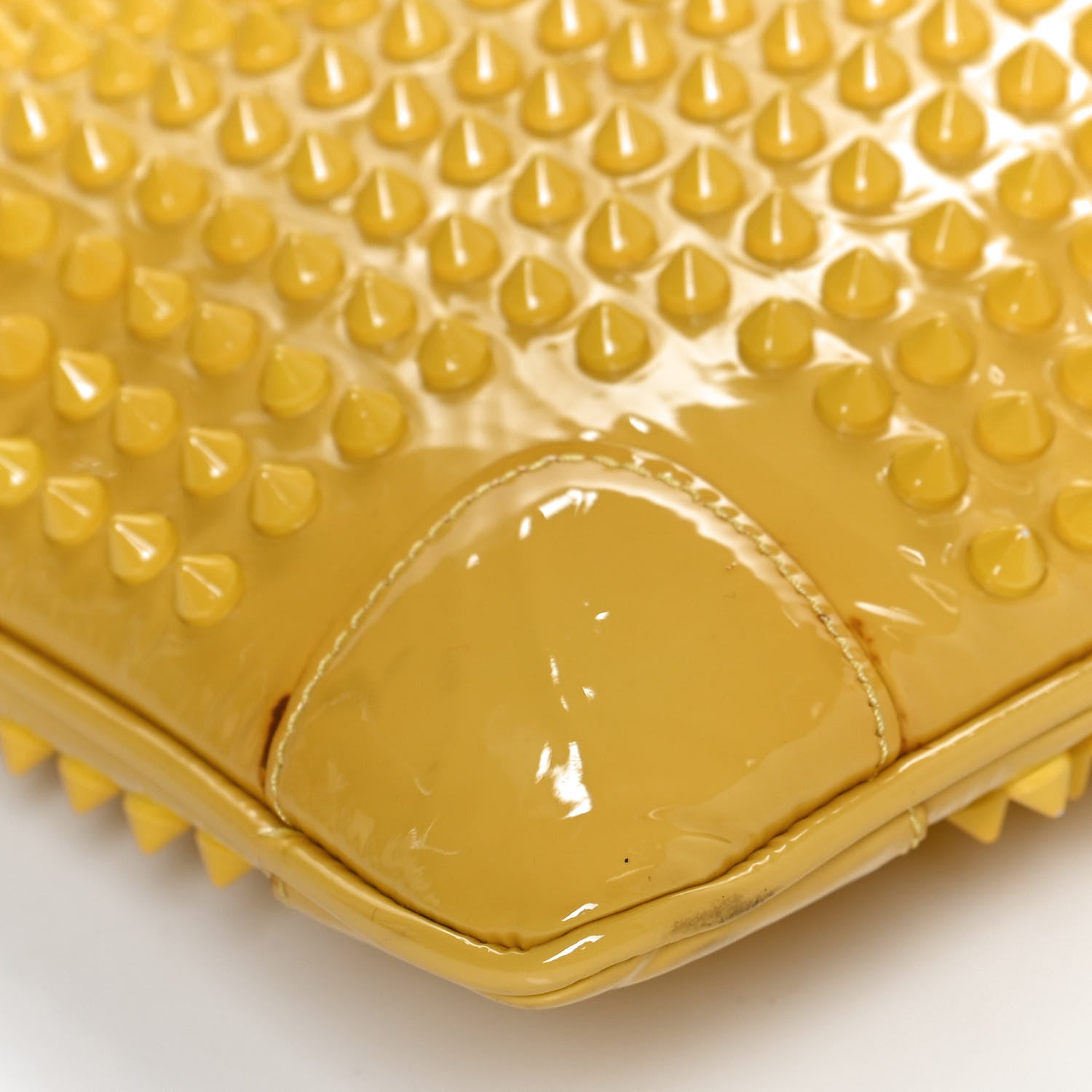 Christian Louboutin Patent Calfskin Studded Loubiposh Chain Clutch Yellow 12 of 14