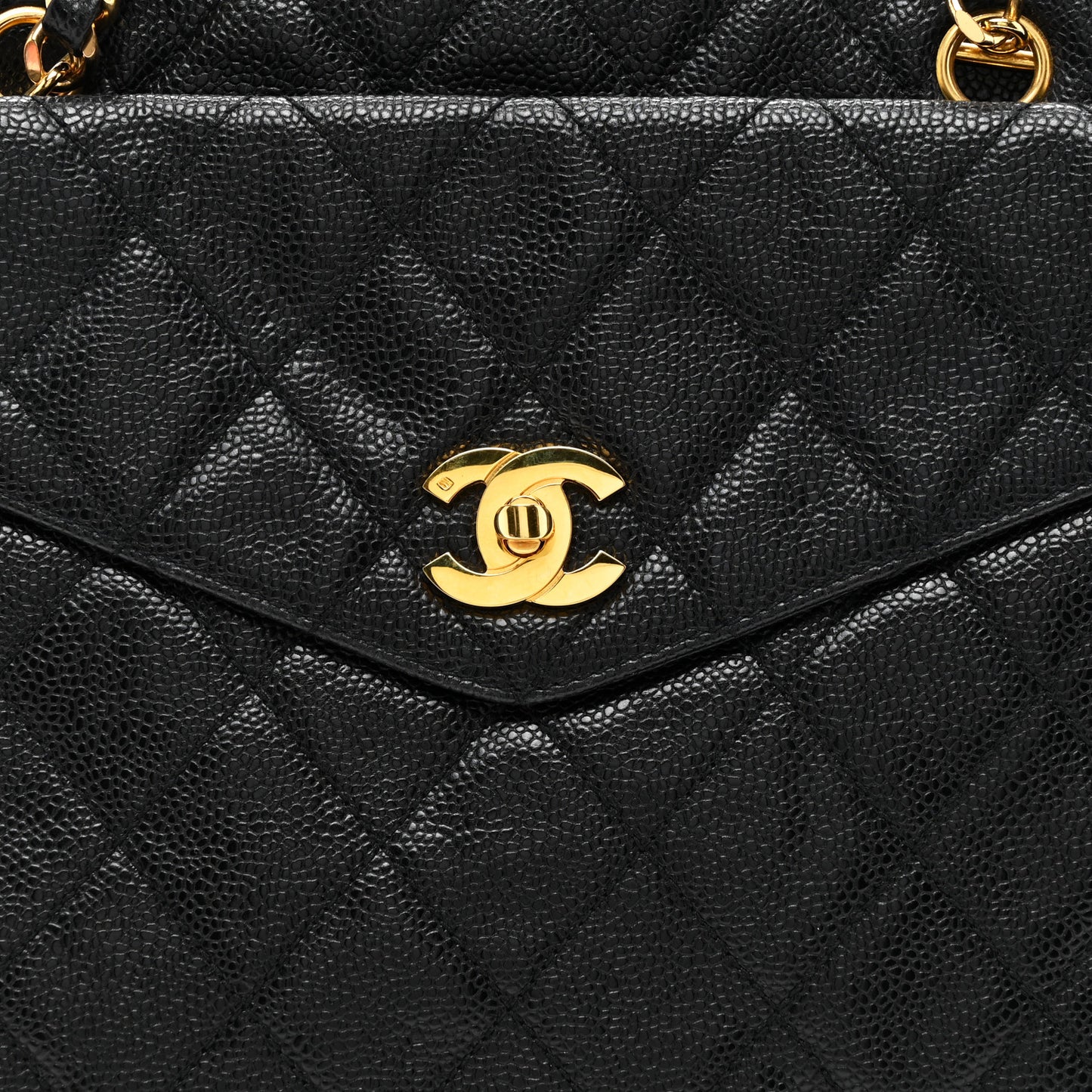 Caviar Quilted Pocket Shopping Tote Black