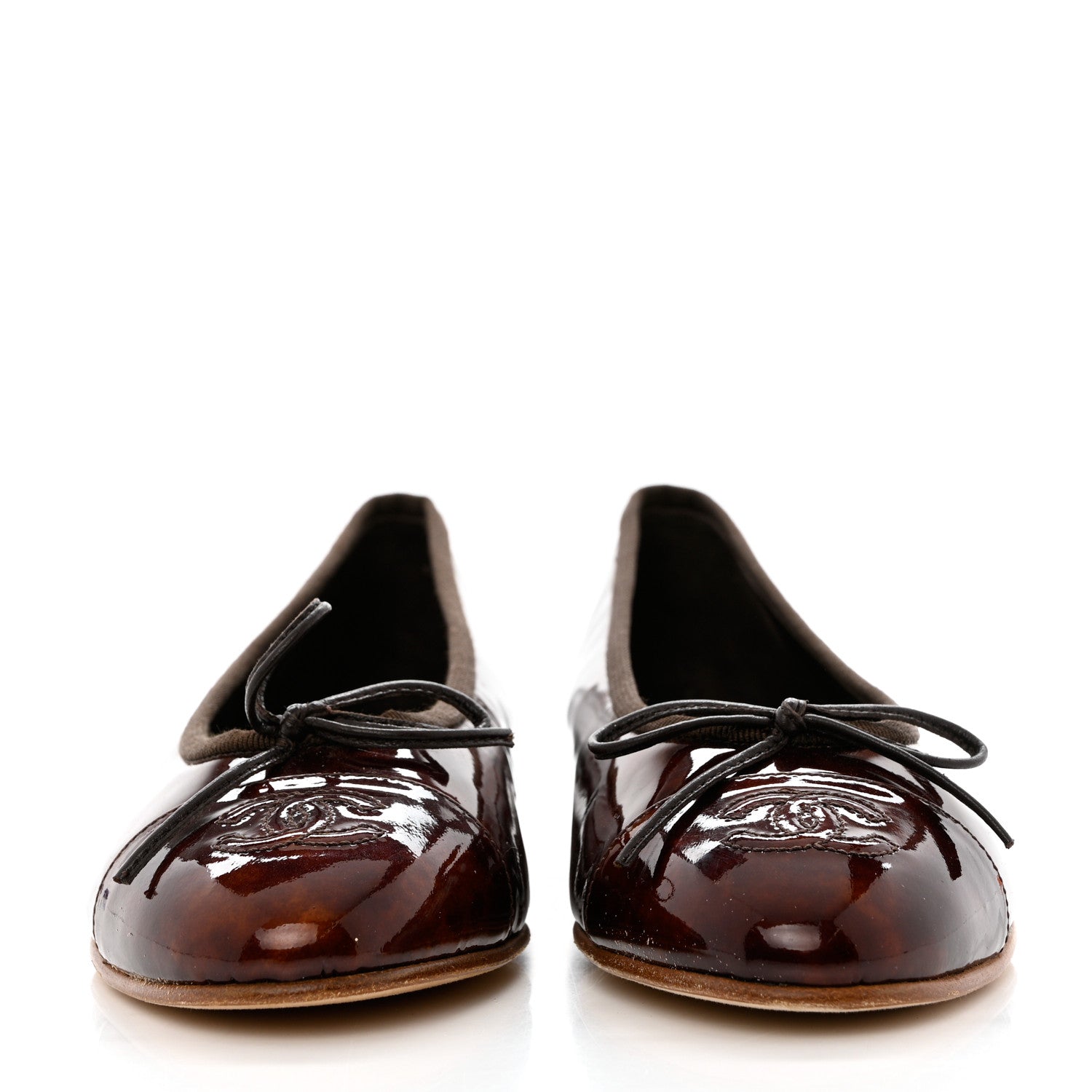 Chanel Patent Tortoise CC Cap Toe Ballerina Flats 35.5 Brown 2 of 11