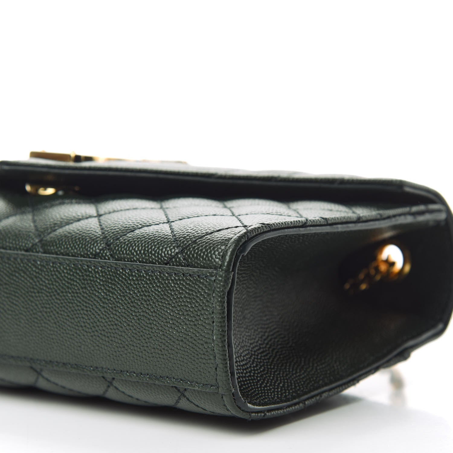 Saint Laurent Grain De Poudre Textured Mixed Matelasse Triquilt Small Monogram Satchel Dark Green 7 of 11