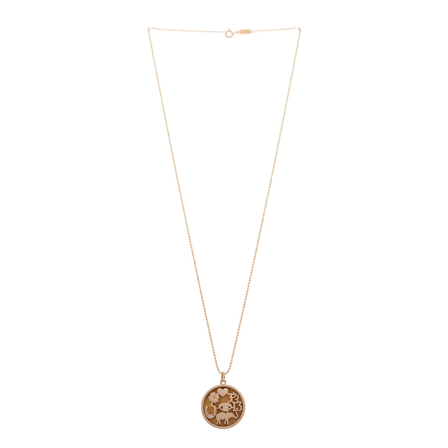 18K Rose Gold Diamond Good Luck Pendant Necklace