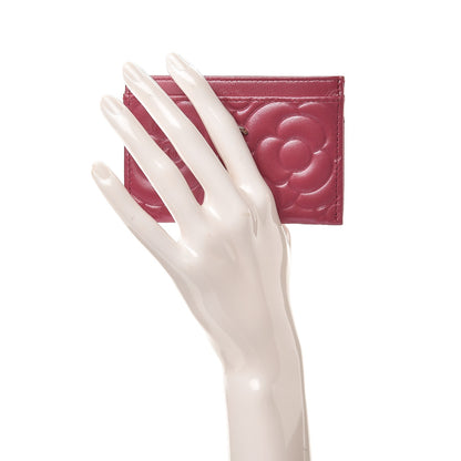 Chanel Lambskin Camellia Embossed Card Holder Fuchsia 2 of 9