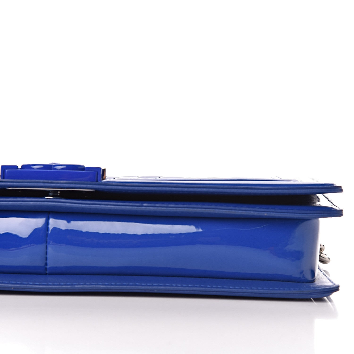 Chanel Patent Calfskin Quilted Plexiglass Boy Clutch With Removable Chain Blue 14 of 14