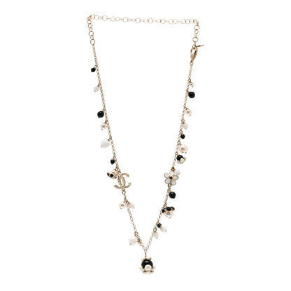 Chanel Pearl Bead Crystal CC Necklace Gold Black White 3 of 6
