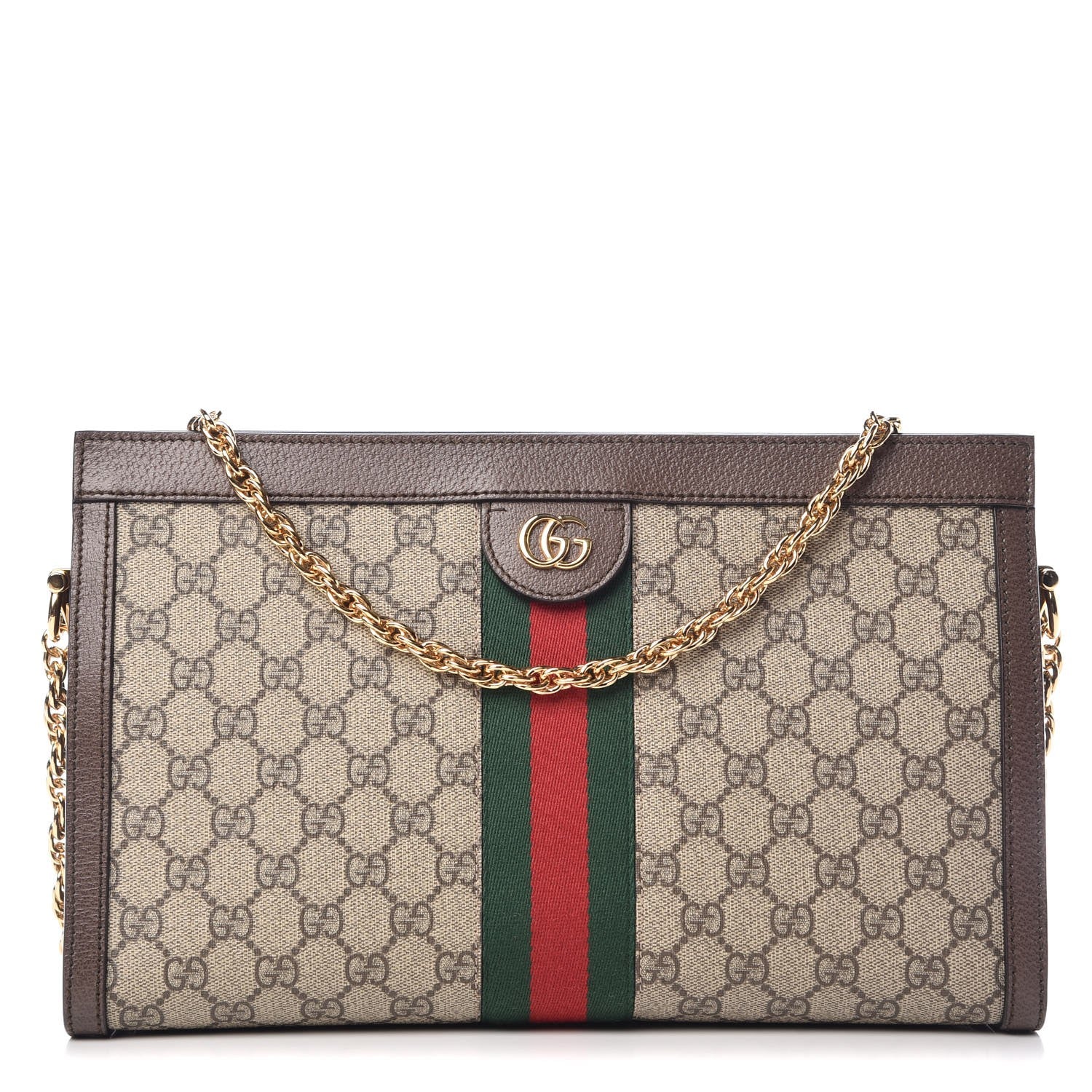 Gucci GG Supreme Monogram Web Medium Ophidia Chain Shoulder Bag Brown 1 of 7