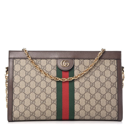 Gucci GG Supreme Monogram Web Medium Ophidia Chain Shoulder Bag Brown 1 of 7
