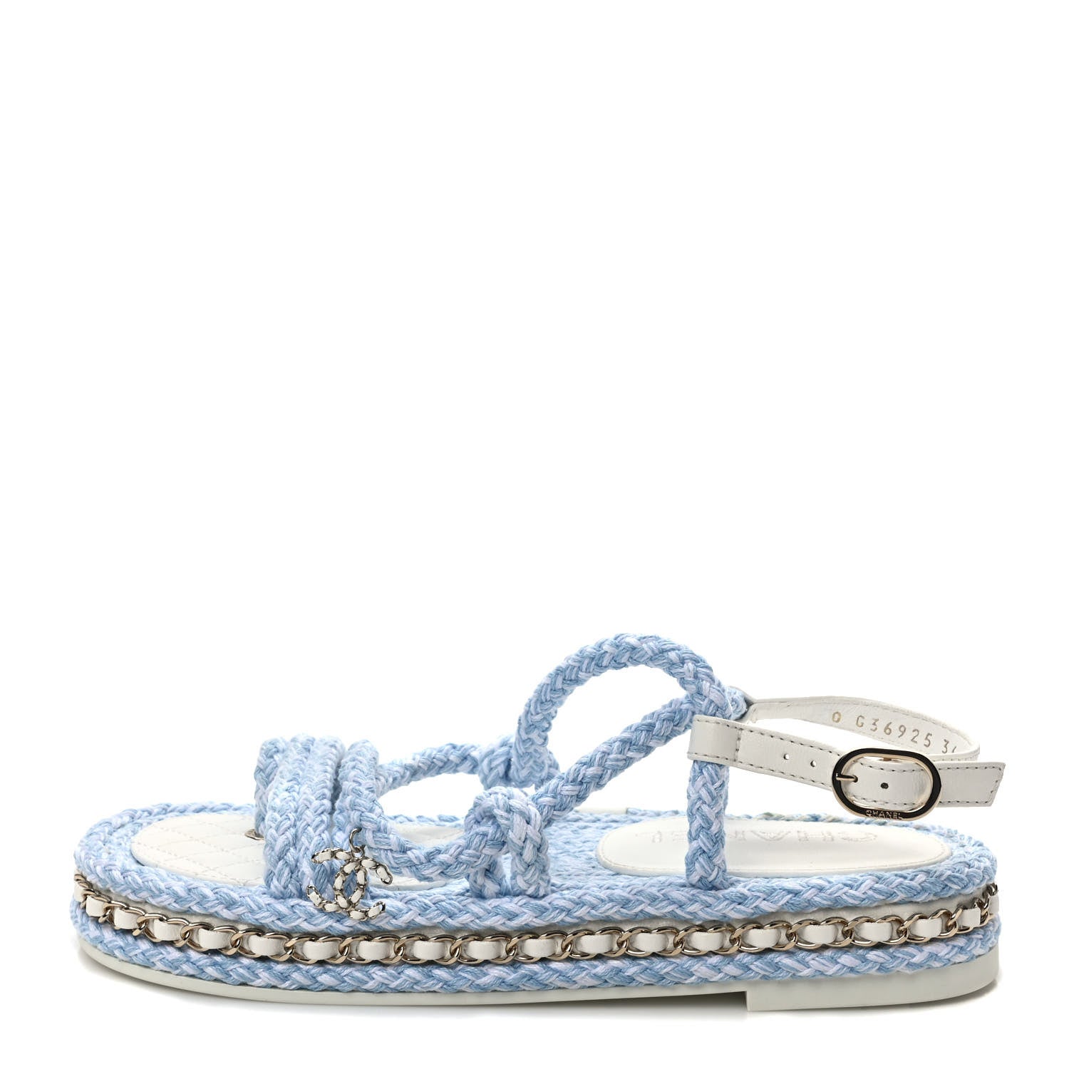 Chanel Lambskin Cord Chain CC Sandals 36 Blue White 1 of 9