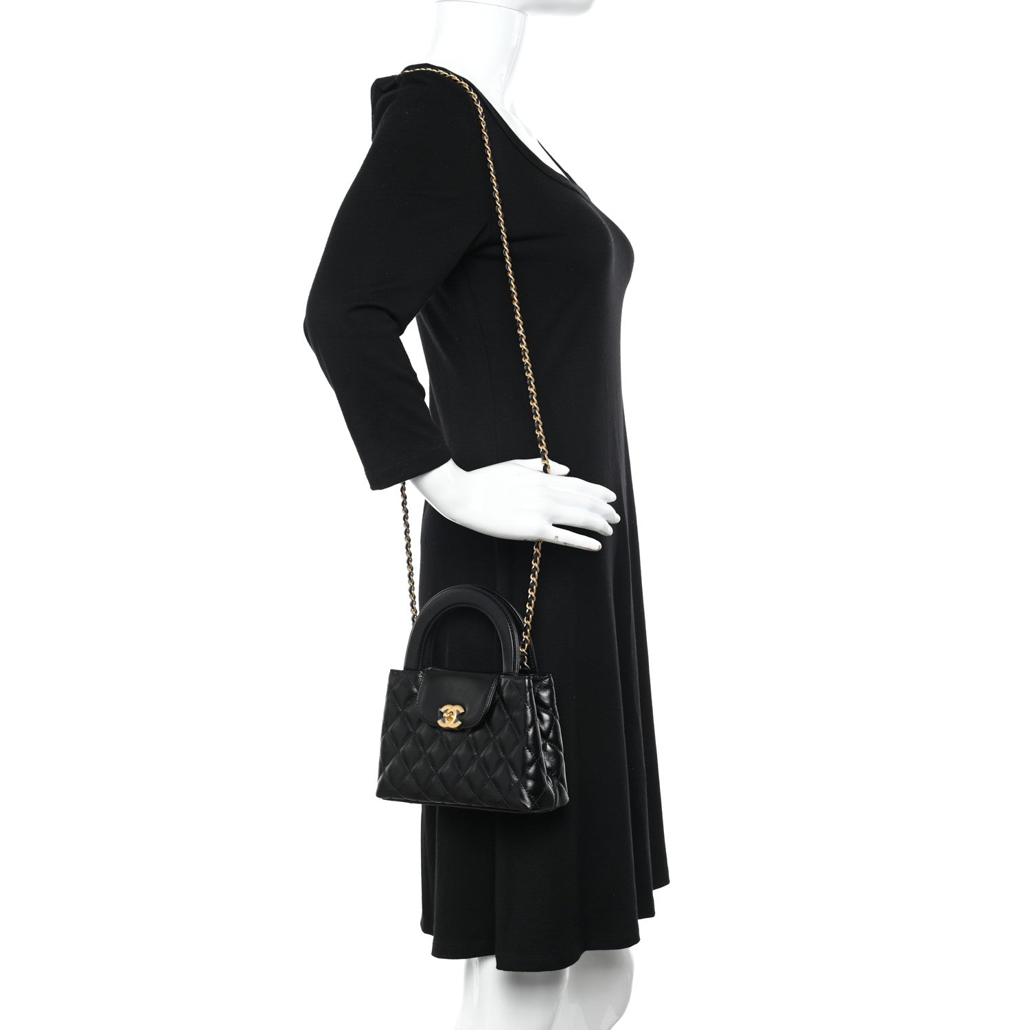 Chanel Shiny Aged Calfskin Quilted Nano Kelly Shopper Black 2 of 11