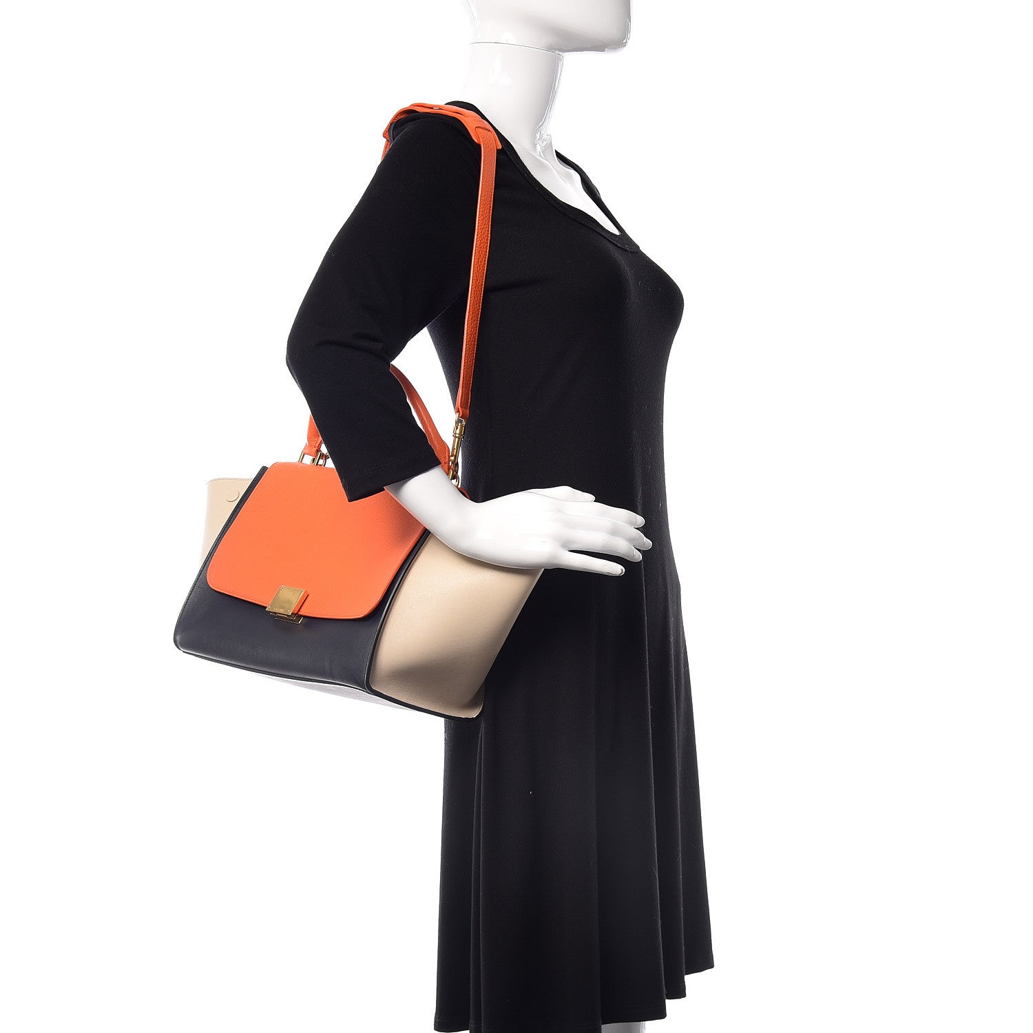 Celine Bullhide Calfskin Small Tri-Color Trapeze Fluo Orange 2 of 12