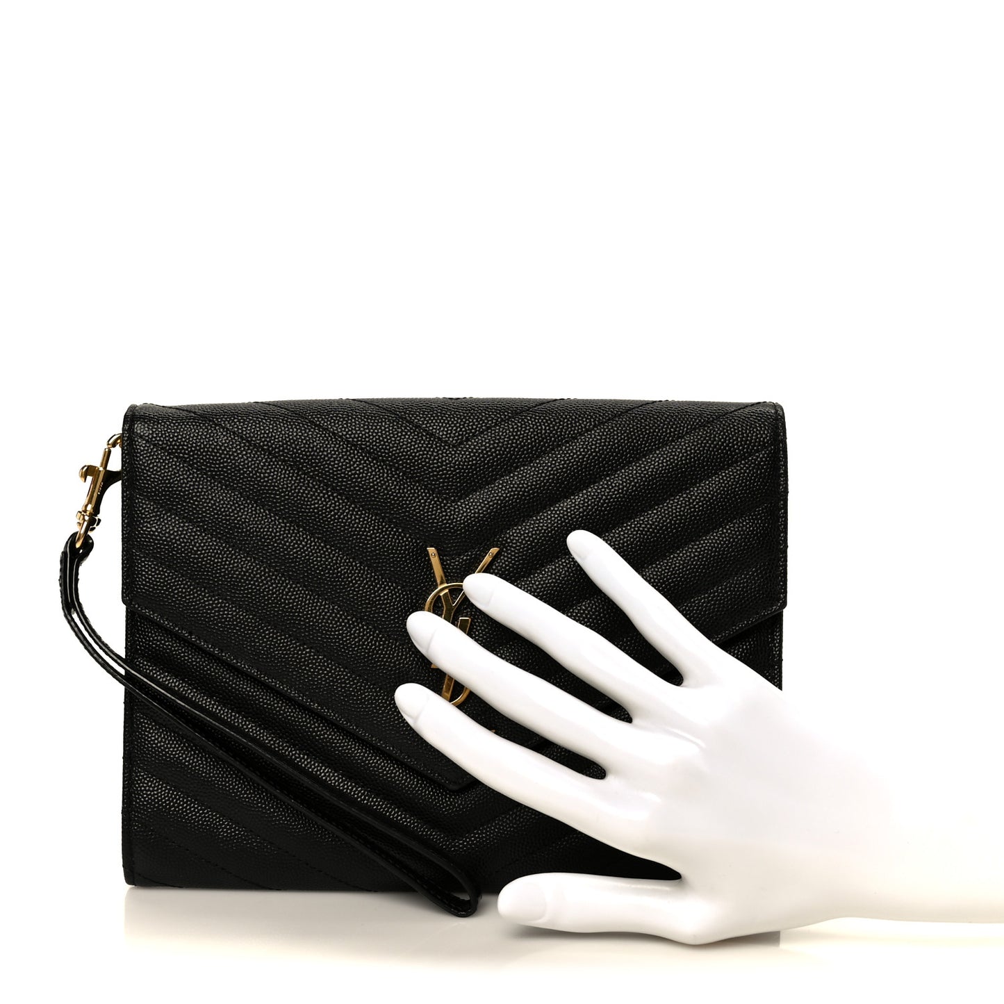 Grain De Poudre Matelasse Chevron Monogram Envelope Clutch Black