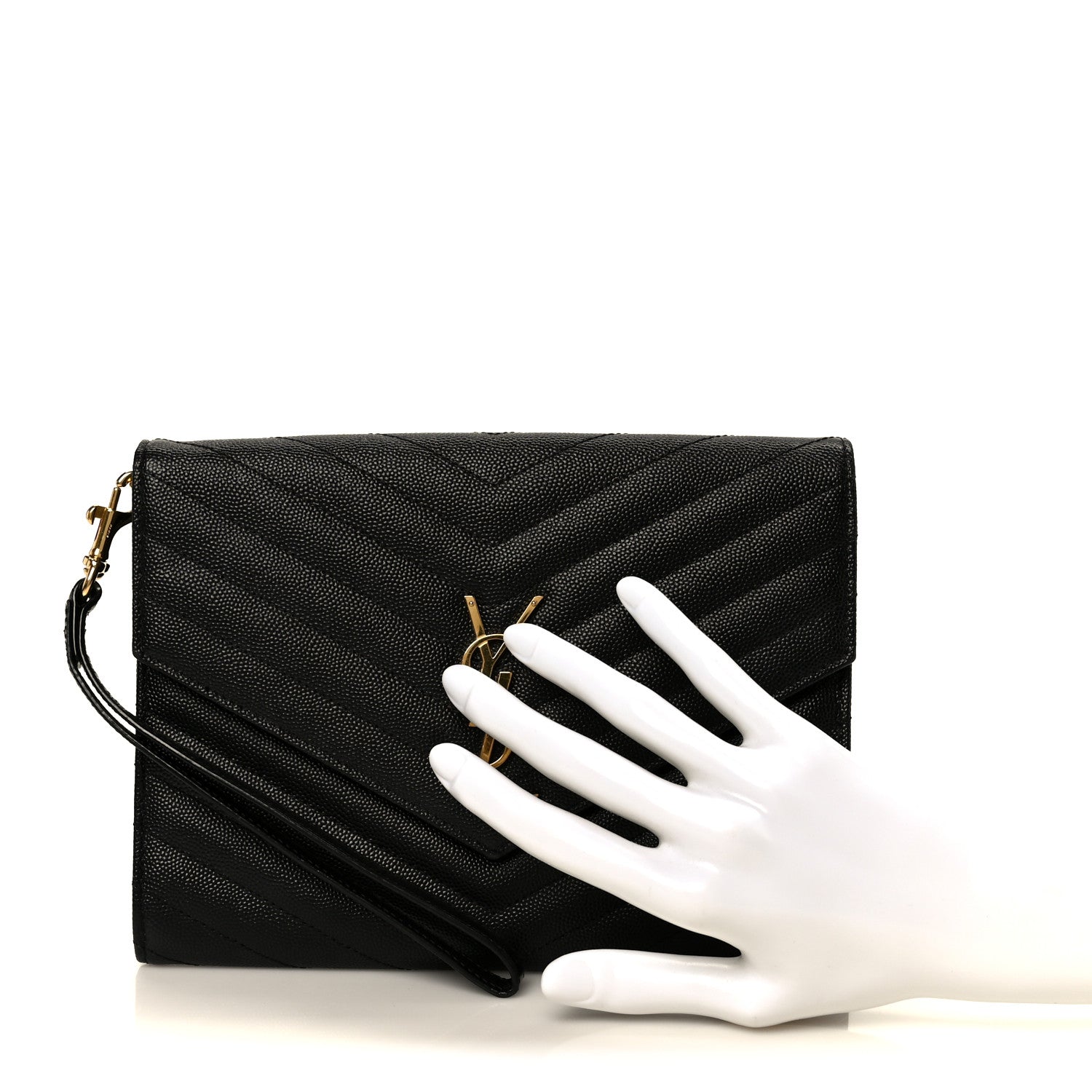 Saint Laurent Grain De Poudre Matelasse Chevron Monogram Envelope Clutch Black 2 of 8