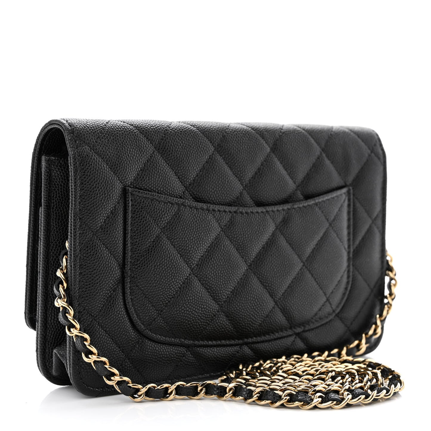 Caviar Quilted Crystal CC Wallet On Chain WOC Black