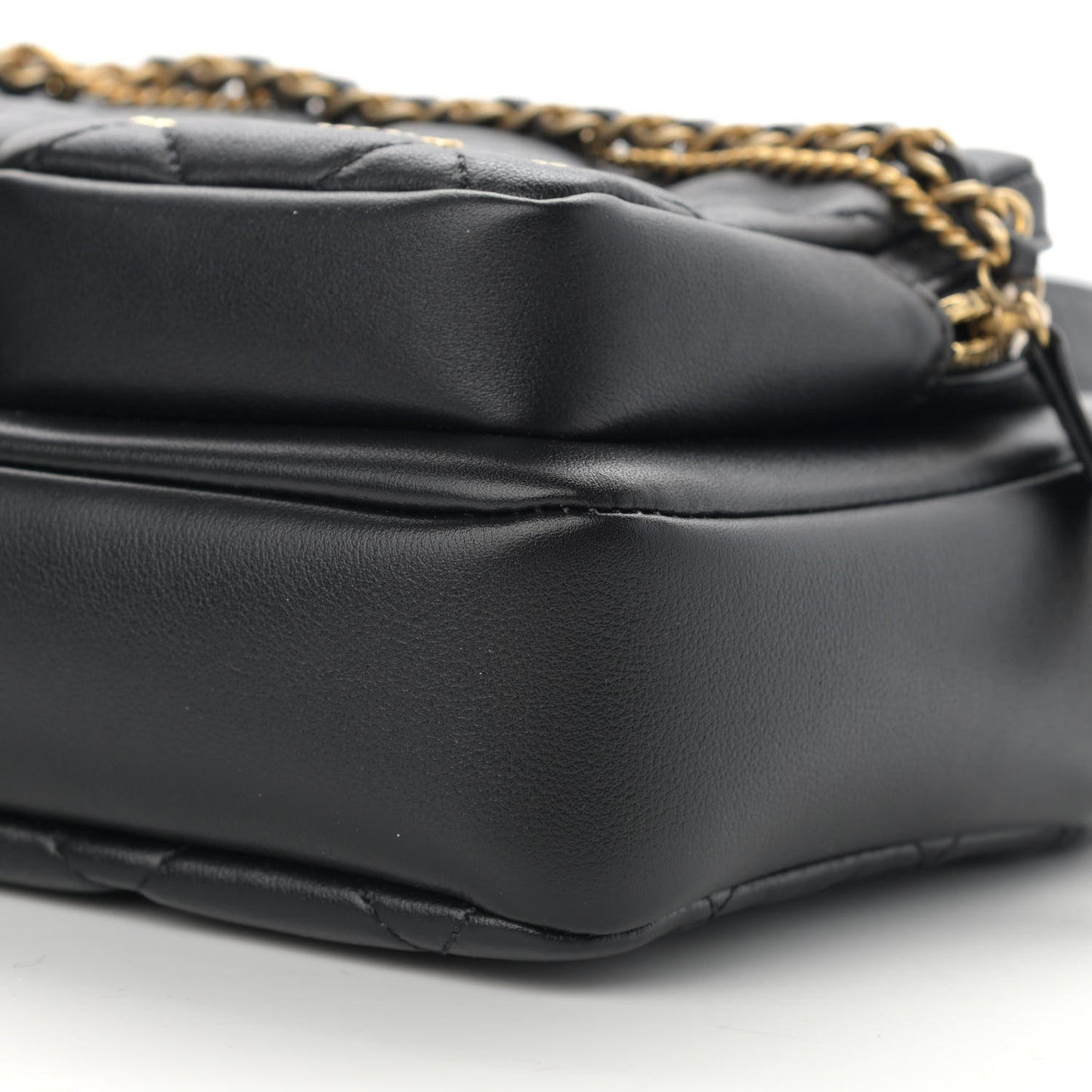 Calfskin Quilted Small Camera Case Black