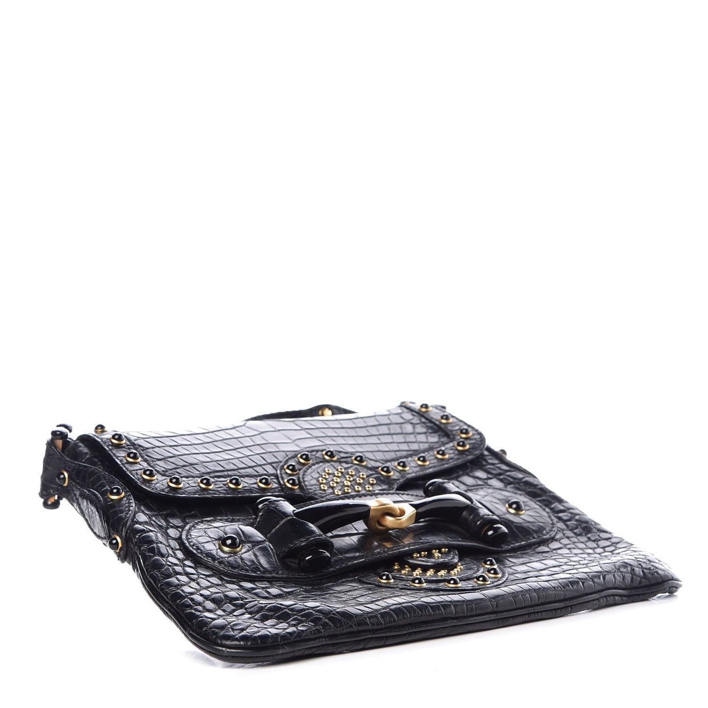 Crocodile Studded Pelham Borchie Flap Bag Black