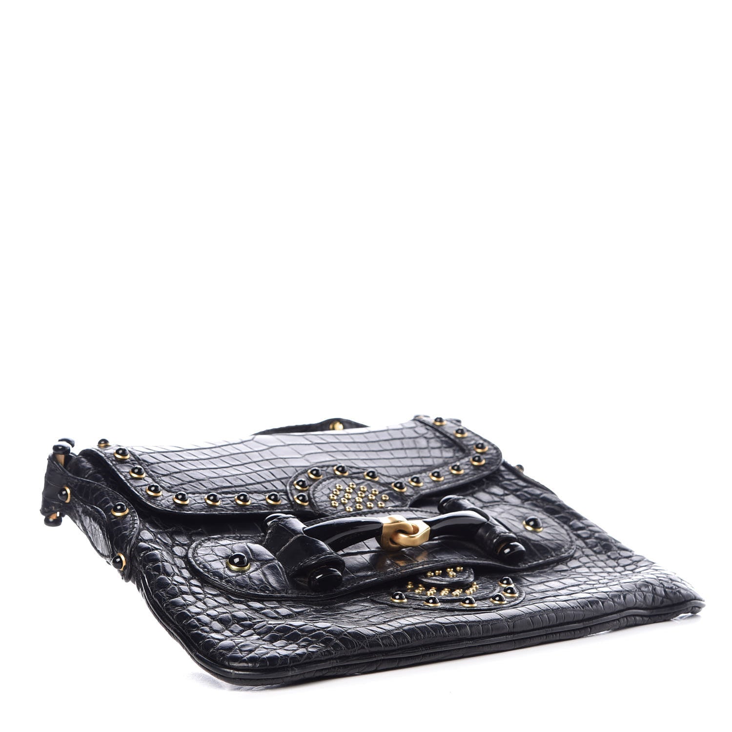Gucci Crocodile Studded Pelham Borchie Flap Bag Black 4 of 7
