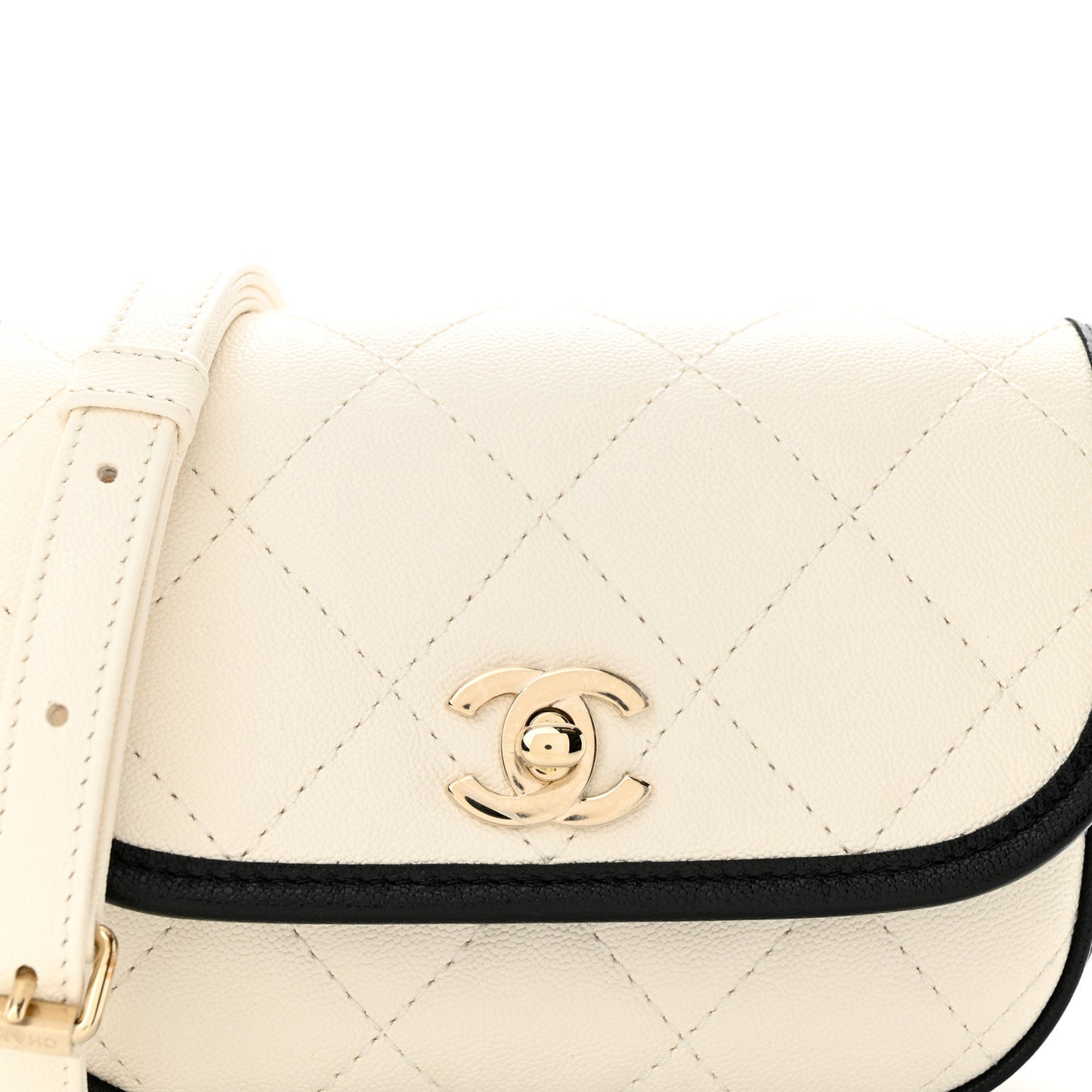Caviar Quilted Mini Round Messenger Flap White Black