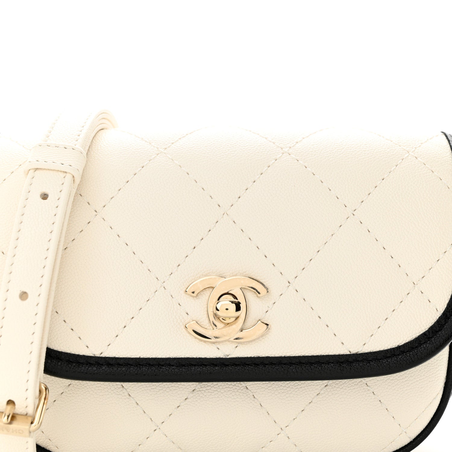 Chanel Caviar Quilted Mini Round Messenger Flap White Black 8 of 11