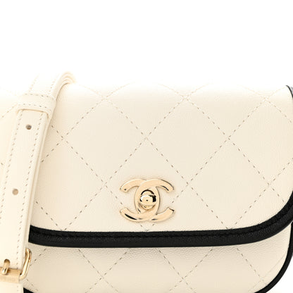Chanel Caviar Quilted Mini Round Messenger Flap White Black 8 of 11