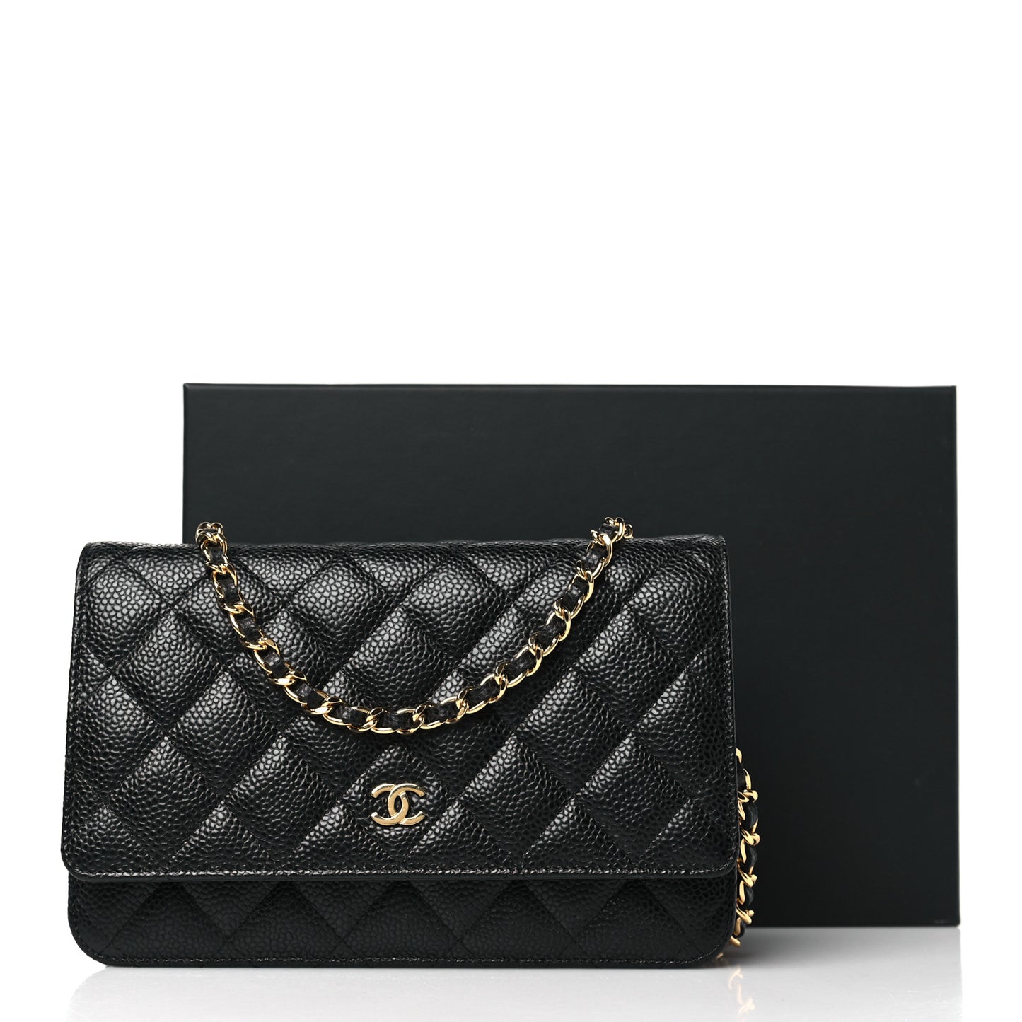 Caviar Quilted Wallet on Chain WOC Black