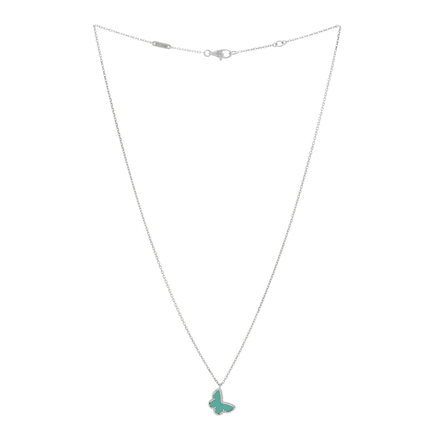 18K White Gold Turquoise Sweet Alhambra Butterfly Pendant Necklace