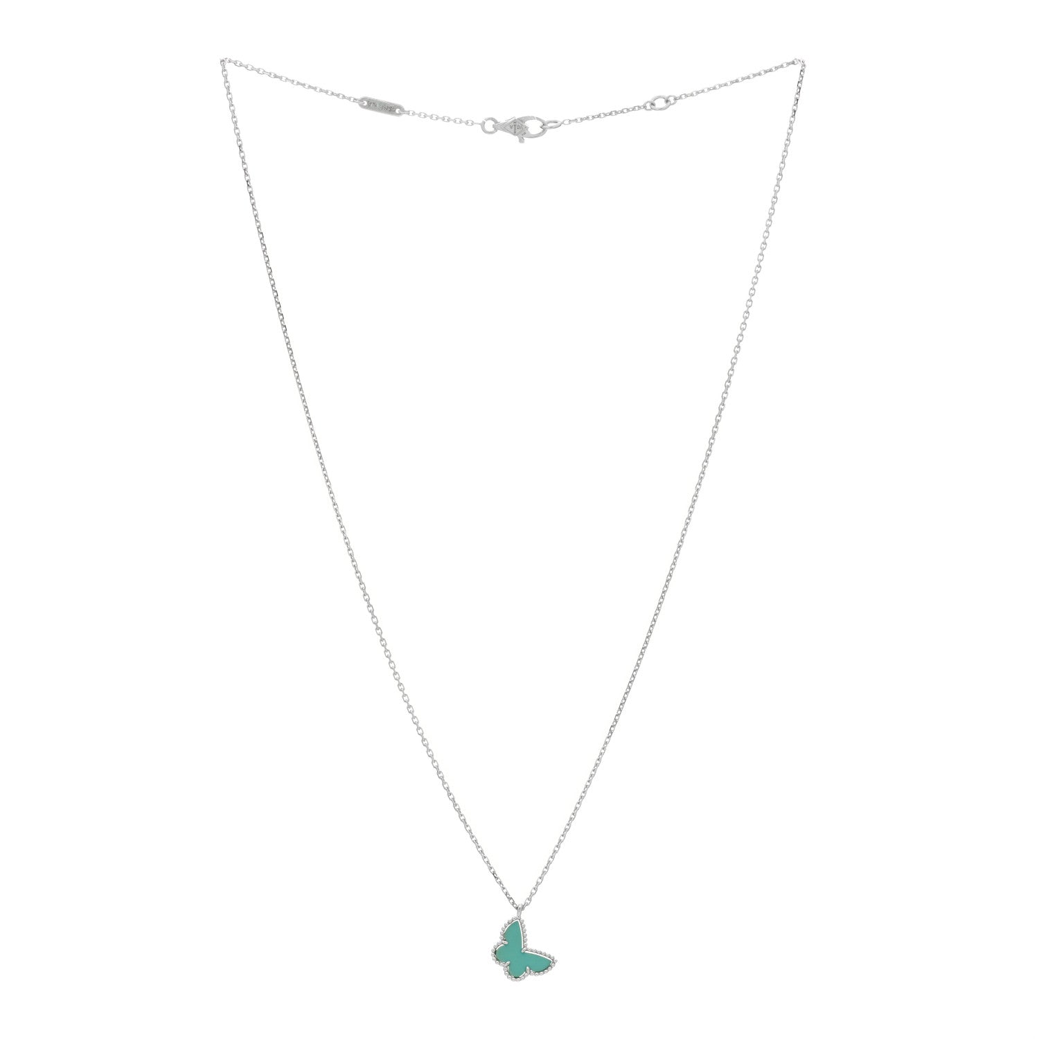 Van Cleef & Arpels 18K White Gold Turquoise Sweet Alhambra Butterfly Pendant Necklace 2 of 3