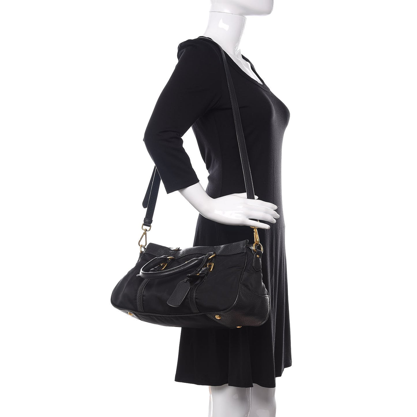 Tessuto Nylon Vitello Daino Shopping Satchel Black