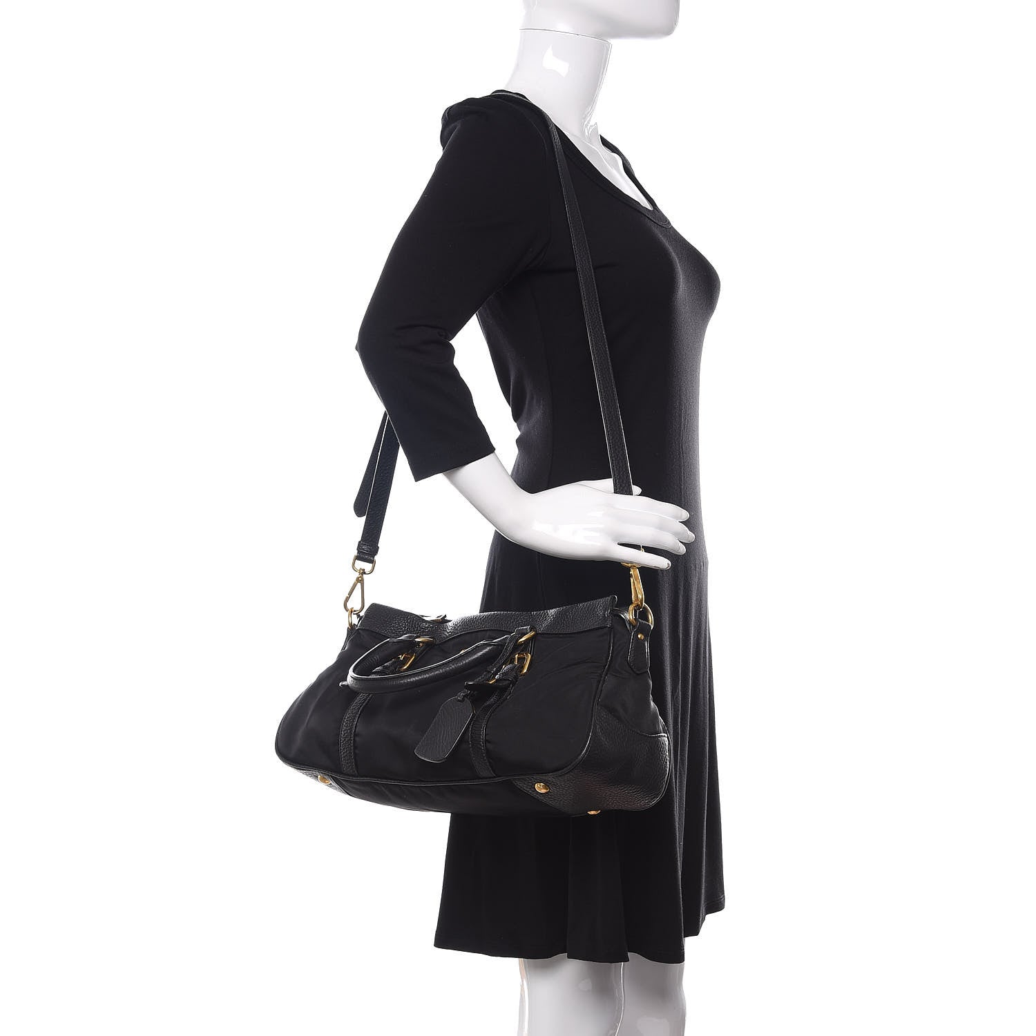 Prada Tessuto Nylon Vitello Daino Shopping Satchel Black 2 of 9