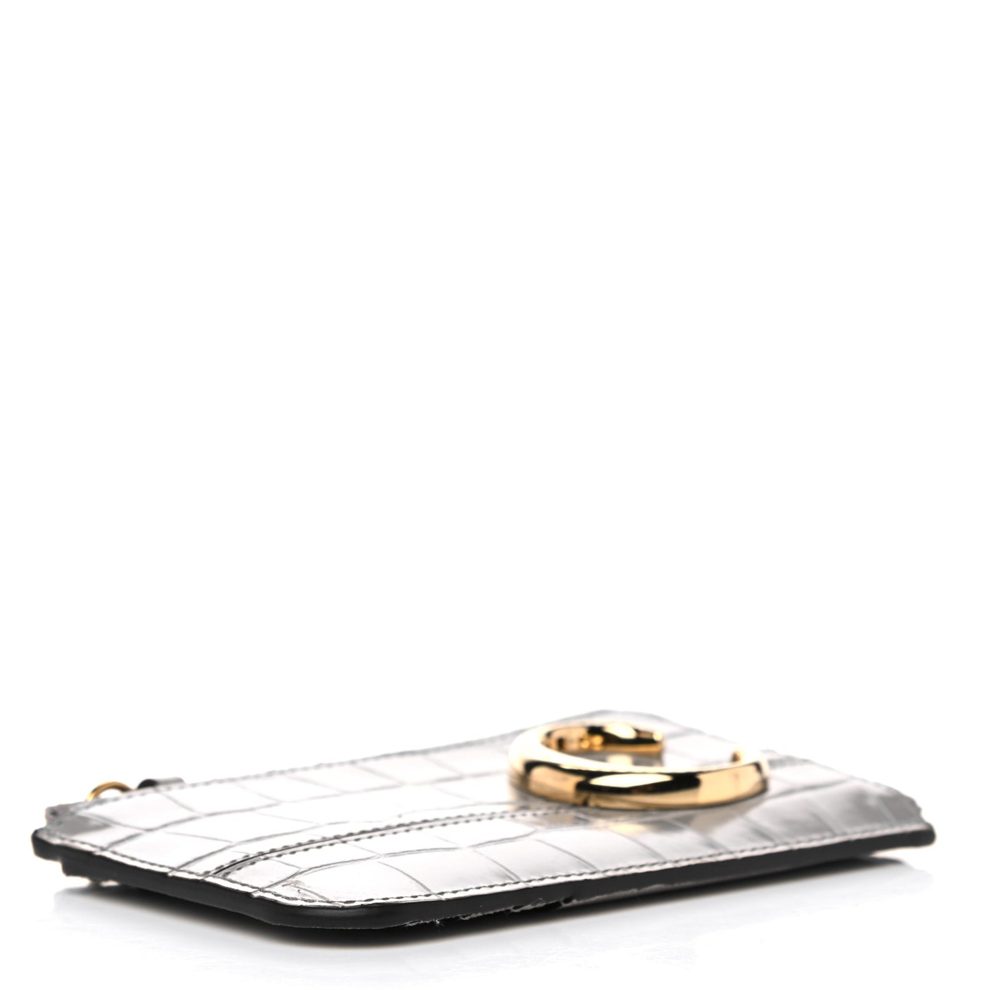 Crocodile Embossed Calfskin C Small Purse Stormy Grey