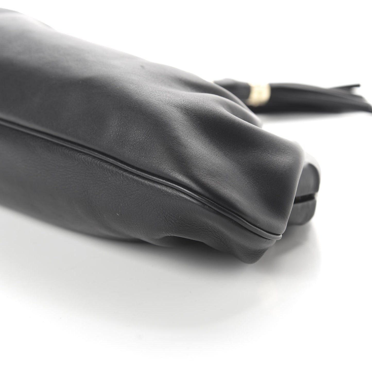 Calfskin Bamboo Frame Top Tassel Clutch Black