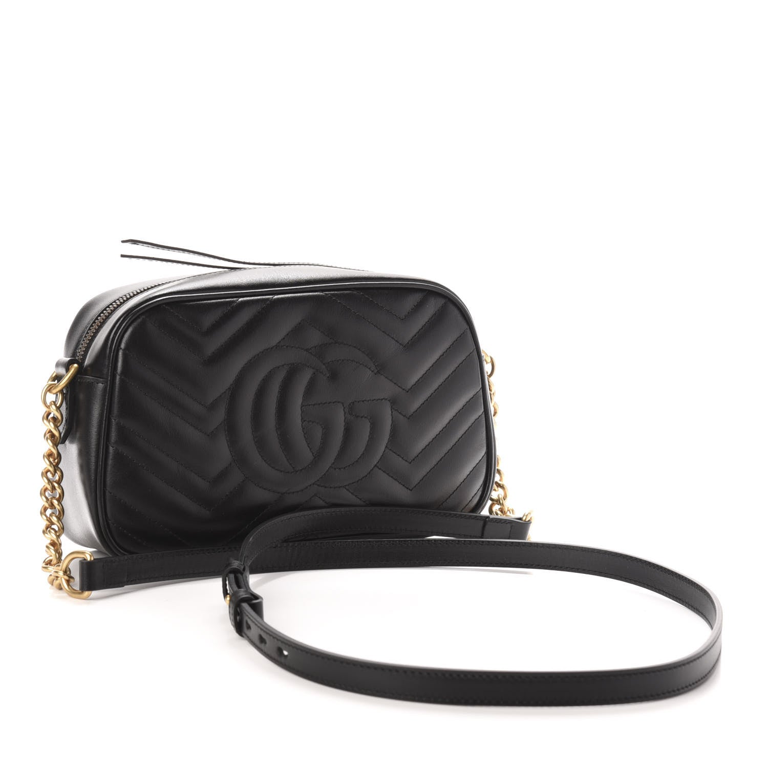 Gucci Calfskin Matelasse Small GG Marmont Chain Shoulder Bag Black 3 of 10