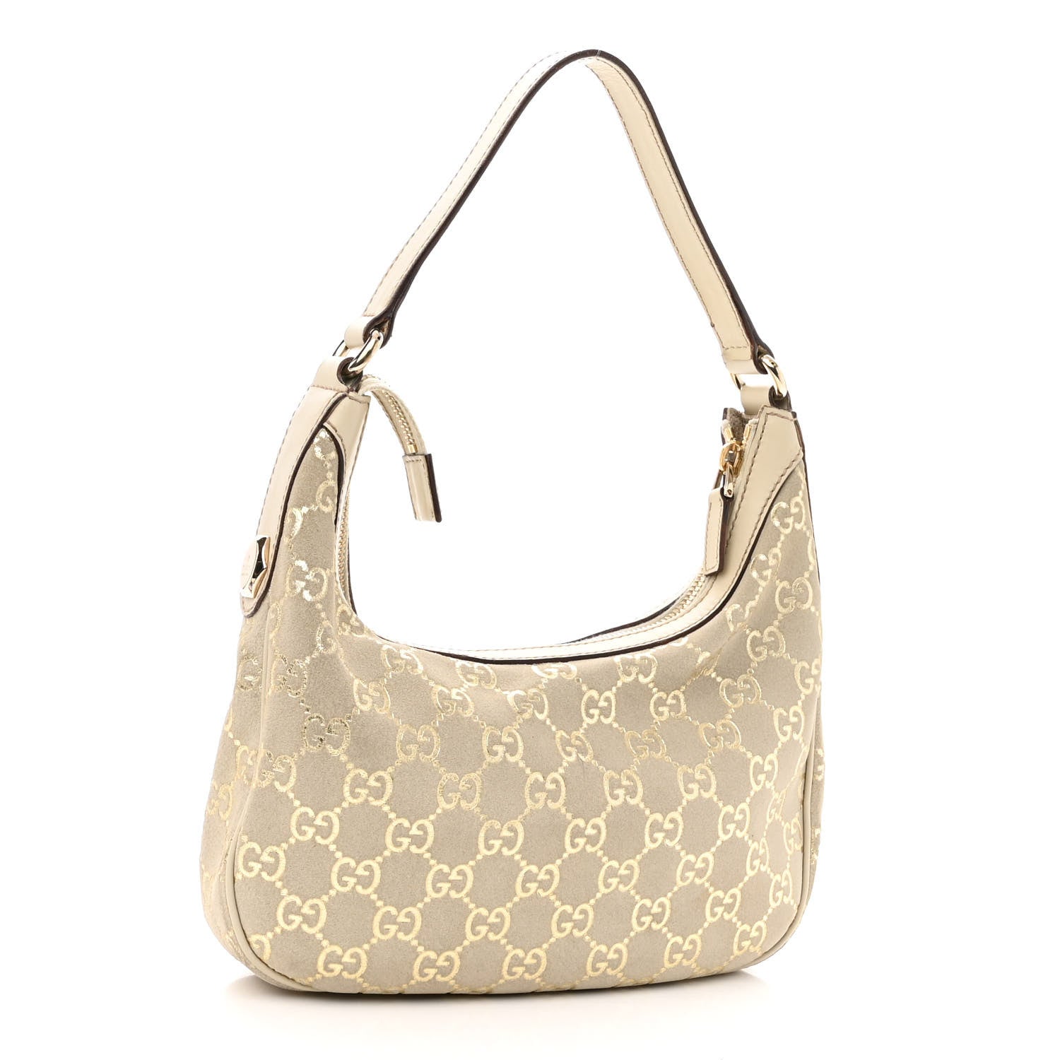 Gucci Suede GG Monogram Small Charmy Hobo Off White Gold 3 of 12