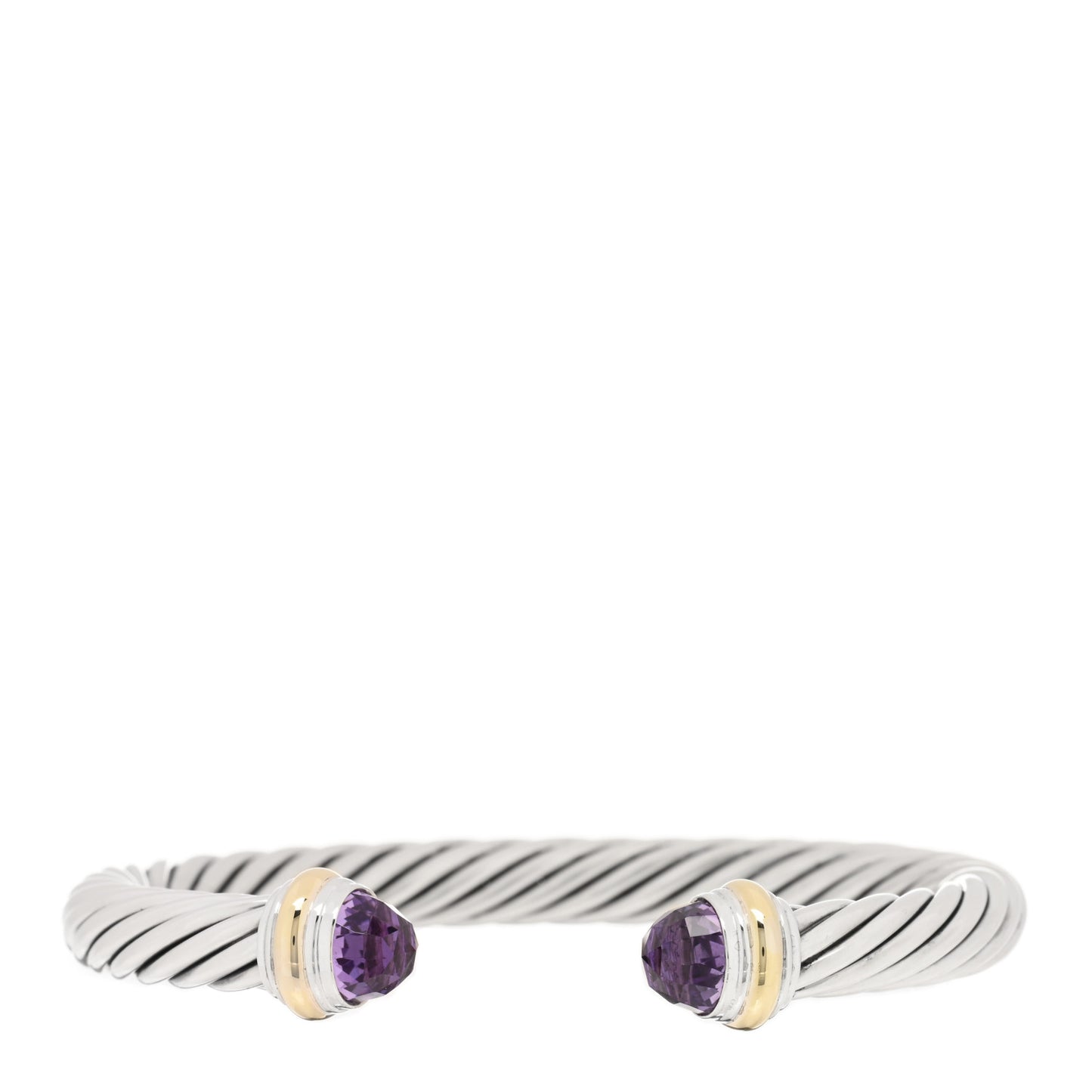 Sterling Silver 14K Yellow Gold Amethyst 7mm Cable Classics Bracelet