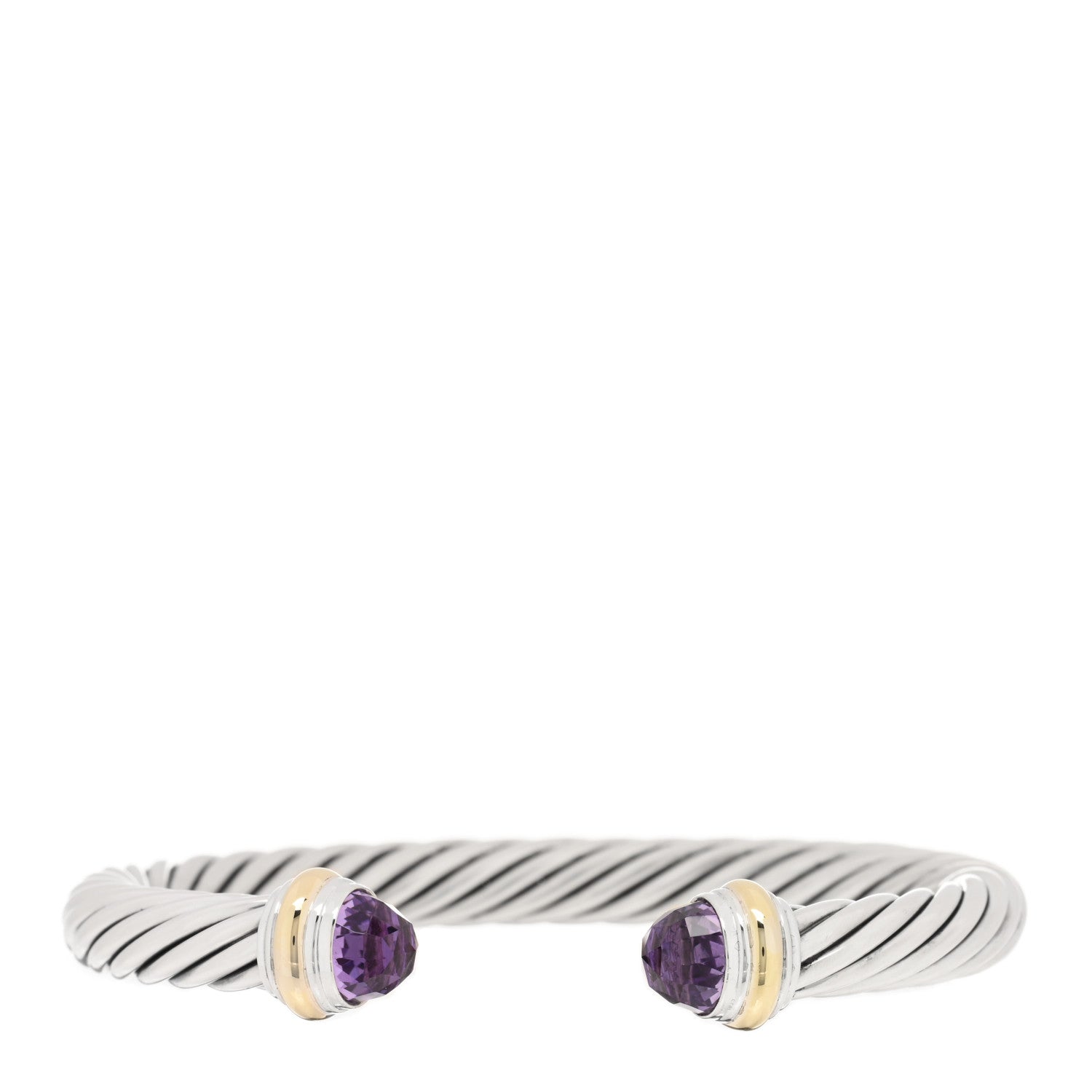 David Yurman Sterling Silver 14K Yellow Gold Amethyst 7mm Cable Classics Bracelet 1 of 3
