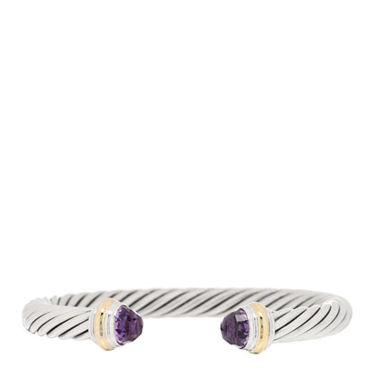 David Yurman Sterling Silver 14K Yellow Gold Amethyst 7mm Cable Classics Bracelet 1 of 3