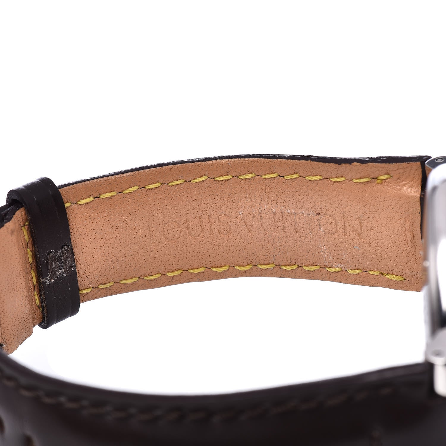 Louis Vuitton Stainless Steel Calfskin 39mm Tambour Quartz Watch Brown 7 of 7