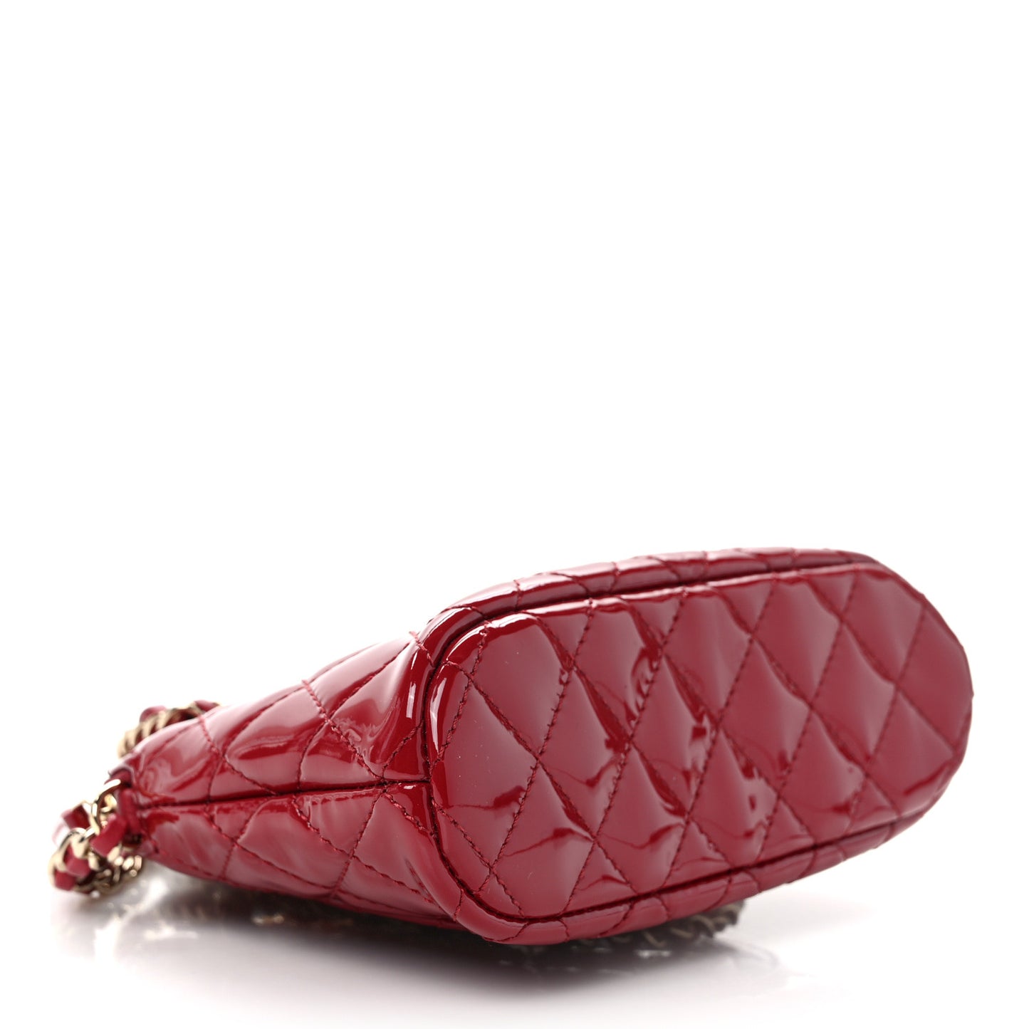 Patent Calfskin Quilted Shiny Coco Clutch With Chain Red