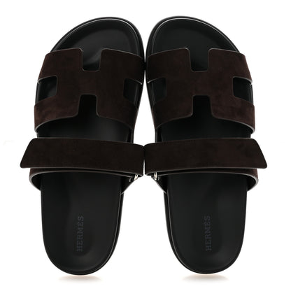 Hermes Suede Goatskin Womens Chypre Sandals 39.5 Marron Ebene 2 of 10
