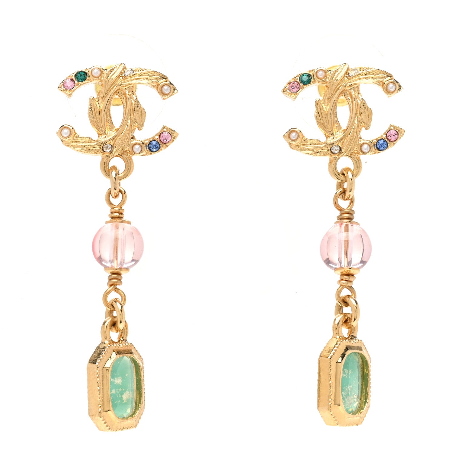 Chanel Crystal Bead CC Drop Earrings Multicolor 1 of 5