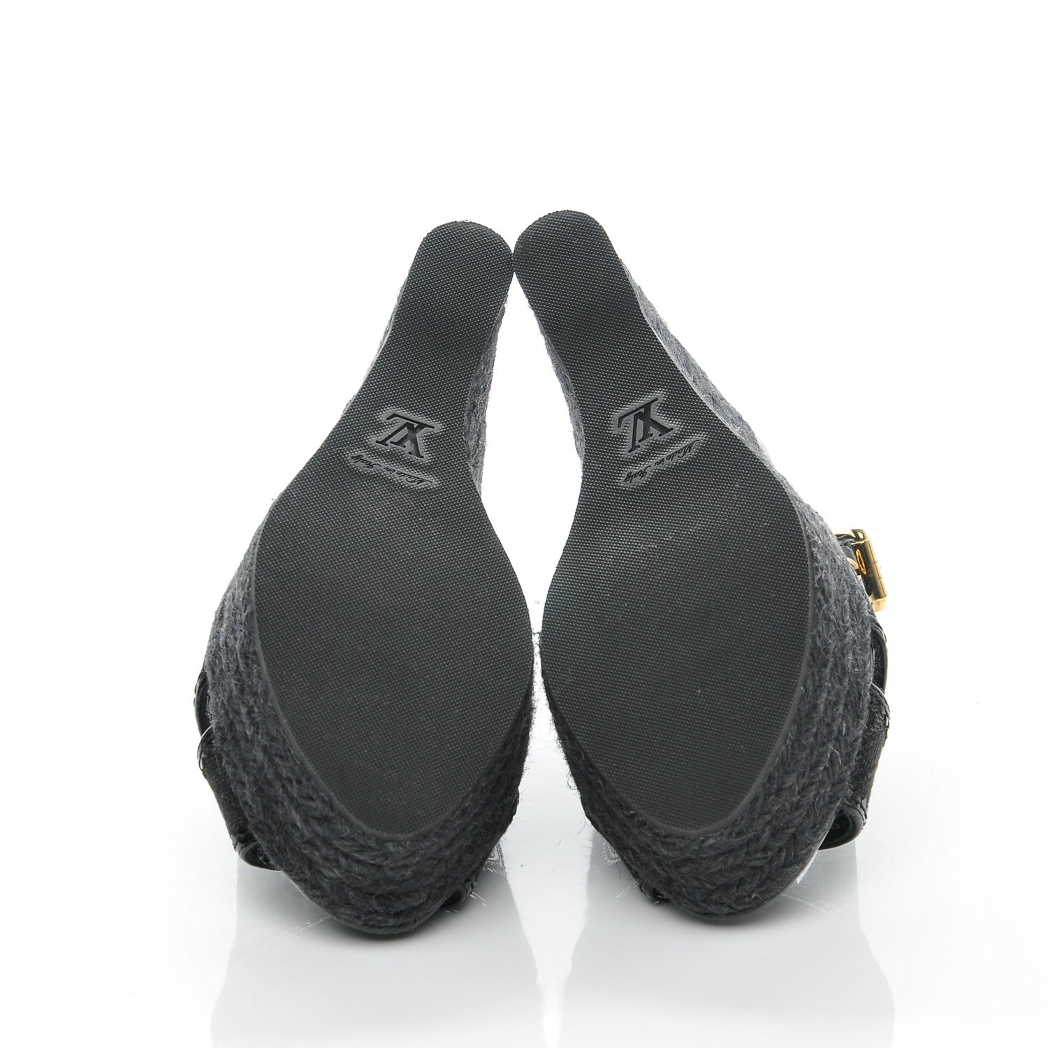 Louis Vuitton Denim Patent Espadrille Wedges 37.5 Black 5 of 7