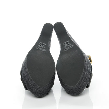 Louis Vuitton Denim Patent Espadrille Wedges 37.5 Black 5 of 7